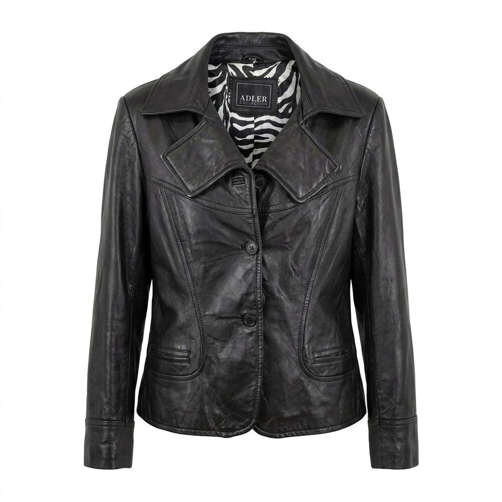 Adler Collection Leather Black Genuine Zebra Jacket Women See Measurements